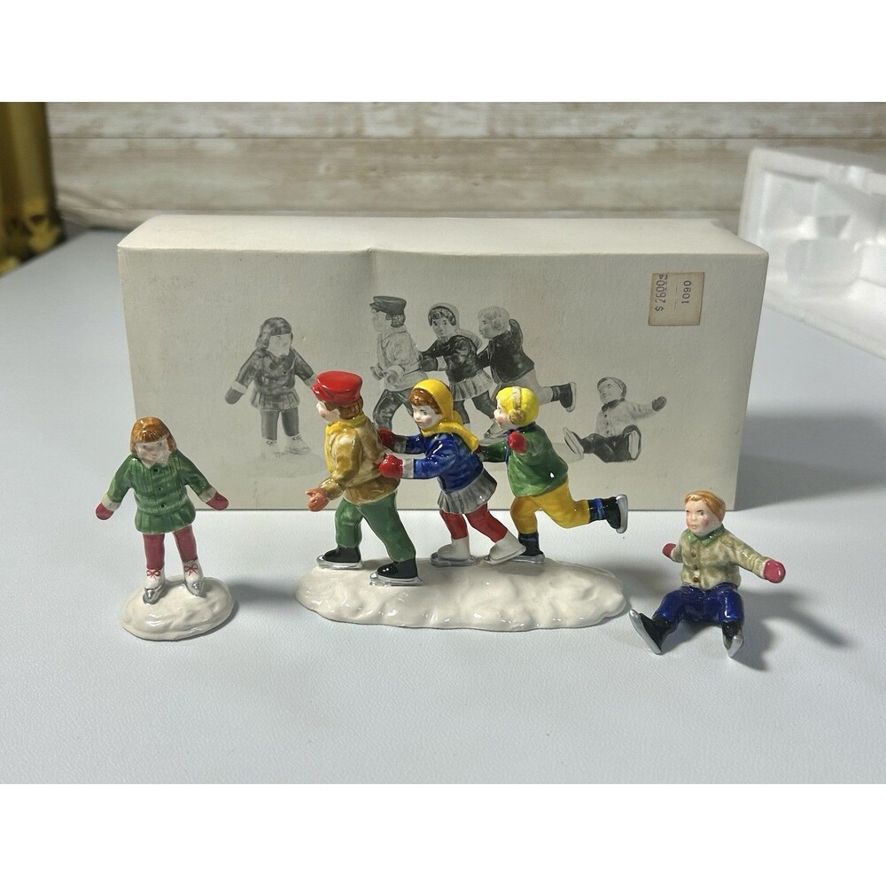 Dept 56 “Crack The Whip Skaters” 3 pc Snow Village Christmas Decorations #5171-3